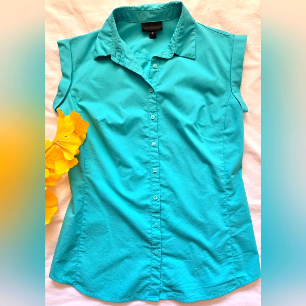 Worthington Aqua Green Sleeveless Button-Down Top Size Small